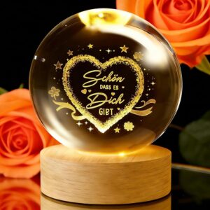 Gifts for Women Beautiful That It Gibt, 60 mm Lamp Crystal Ball Heart, Best Friend Gifts for Farewell Gift Retirement Colleague (USB Powered)