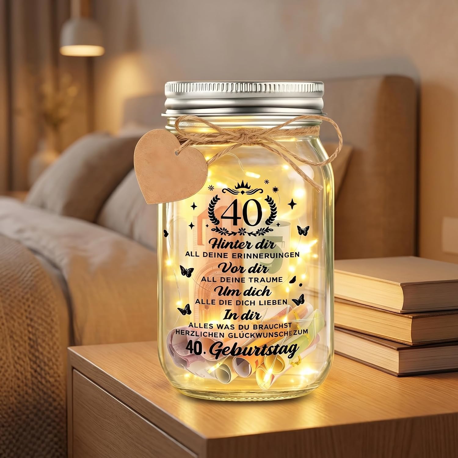 Johiux LED Bottle Light with Positive Potato Bee for 40th Birthday Woman Man Pocket Hug Positive Lucky Charm Bee Birthday Card Funny Money Gifts 40th Birthday – Bild 9