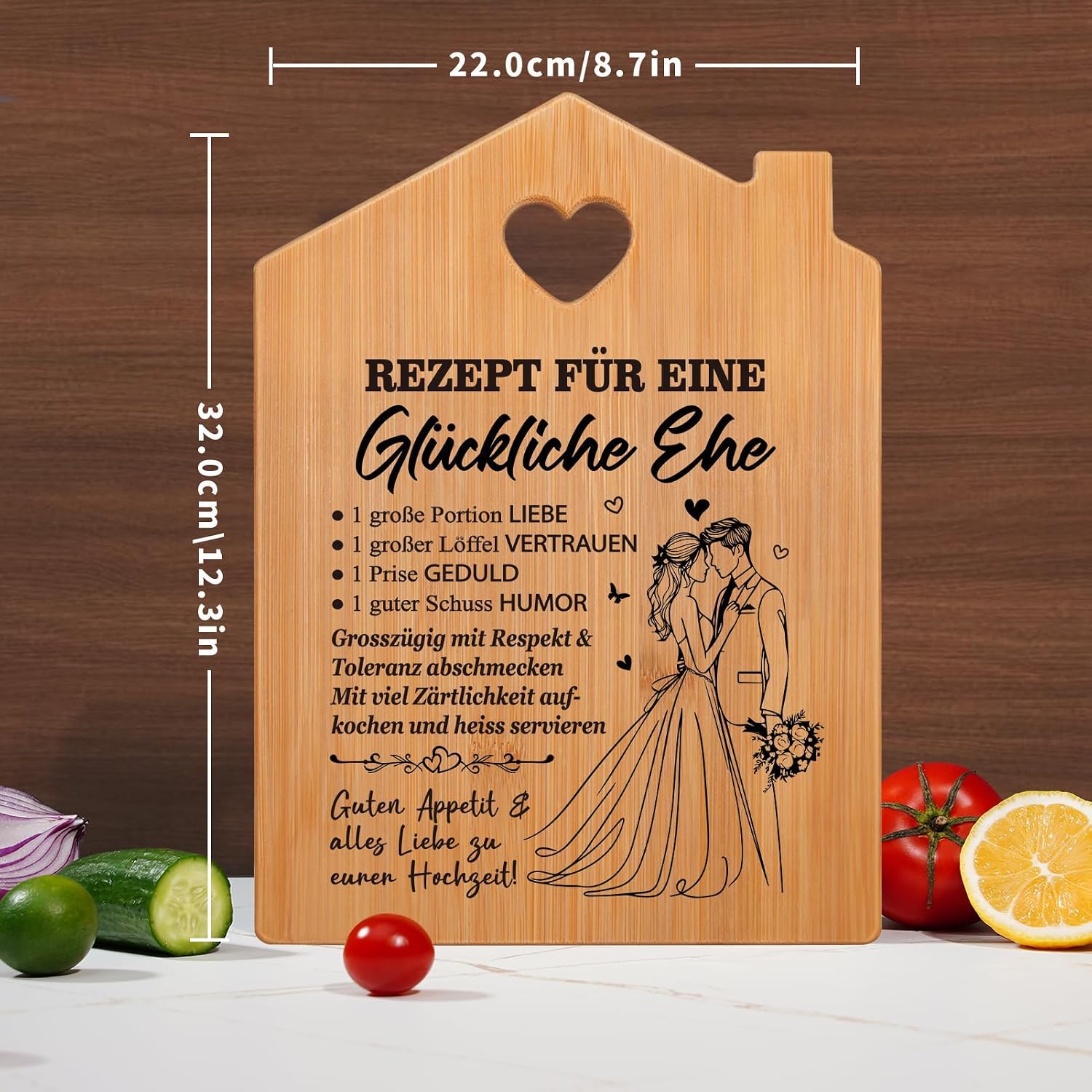 Wedding Gifts for Bride and Groom - Bamboo Chopping Board with Saying, Wedding Gift, Recipe for a Happy Marriage – Bild 5