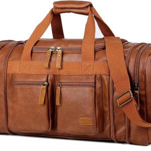 BAOSHA Faux Leather Travel Duffel Weekender Bag Hand Luggage Sleeping Bag Sports Bag for Men and Women HB-21 (Brown)