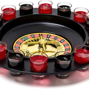 Relaxdays Drinking Game Roulette Set With 16 Shot Glasses 30 x 30 cm Gambling Game Party Fun Minimum 2 Players Casino, Gift Idea, Couple Game, Black-Red