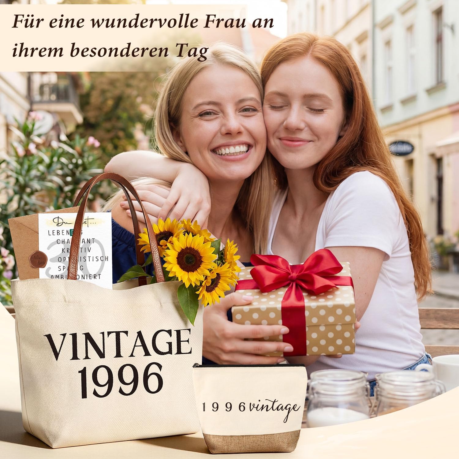 Giftota Gift Woman 60th Birthday, Vintage 1966 Gift Set for Women, Canvas Tote Bag with Leather Handles & Cosmetic Bag, Back in 1966 Birthday Gift – Bild 7