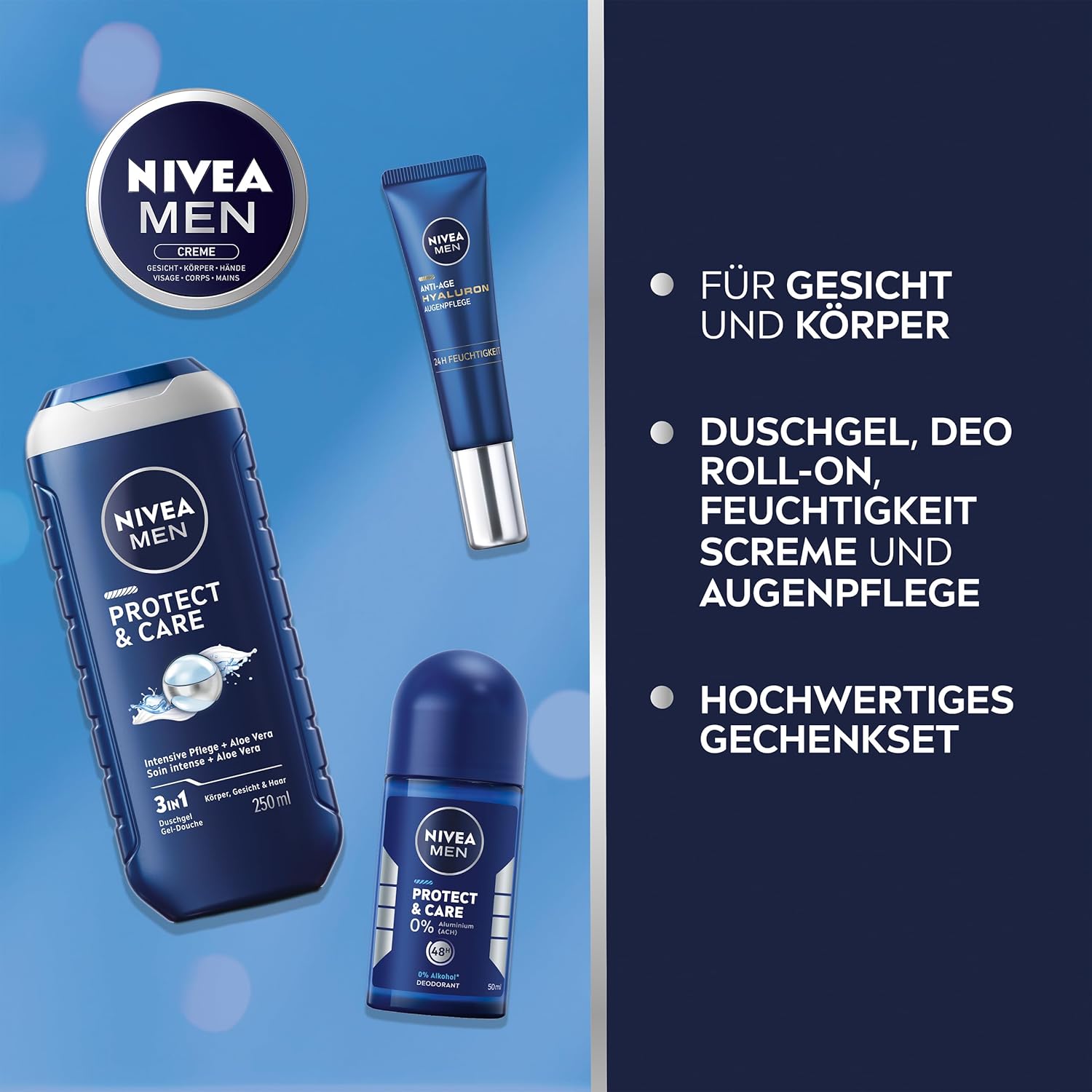 Nivea Men Power Care Gift Set, Gift for Men, Gift Box with Shower Gel (250 ml), Roll-On Deodorant (50 ml), Face Care (30 ml) and Eye Care (15 ml) – Bild 2
