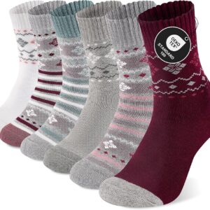 Niorasen 6 Pairs of Women's Thermal Socks, Warm Winter Socks, Thick Soft Cotton Socks, Colourful Funny Gifts with Terry Cloth Inner