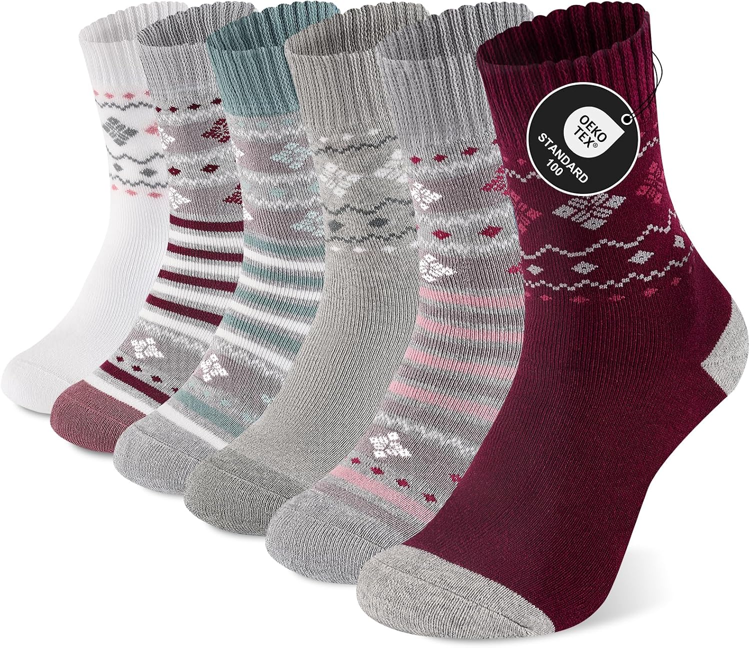 Niorasen 6 Pairs of Women's Thermal Socks, Warm Winter Socks, Thick Soft Cotton Socks, Colourful Funny Gifts with Terry Cloth Inner