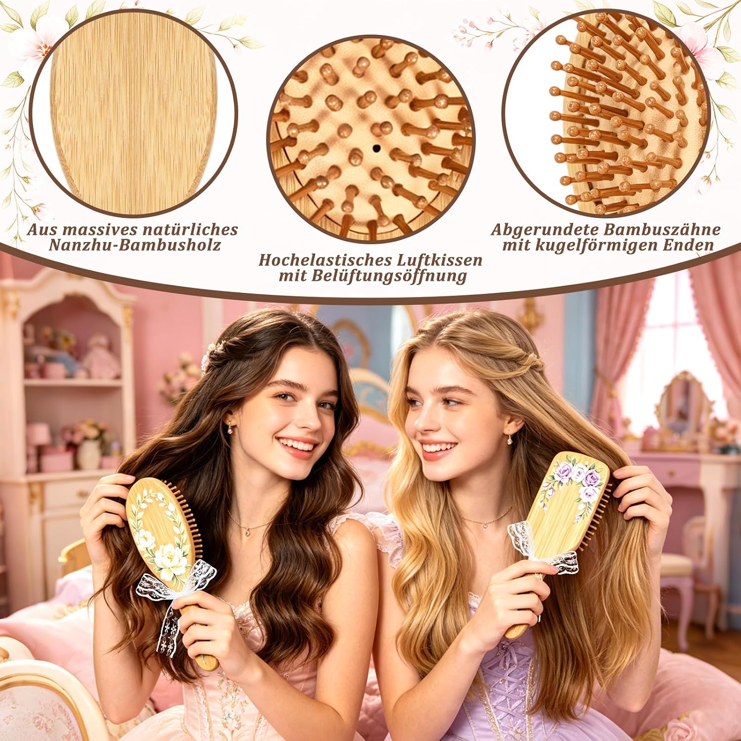 DIY Bamboo Hair Brush, 26 Hair Brushes, DIY Hair Brush for Painting, with 6 Hair Combs, 6 Brushes, 6 Pigments, 6 Palettes, Lace Ribbon for DIY Gift, Wedding Gift – Bild 4