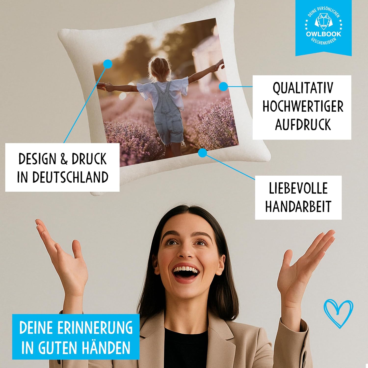 Owlbook Personalised Photo Cushion 40 x 40 cm Gift for Men and Women – Bild 2