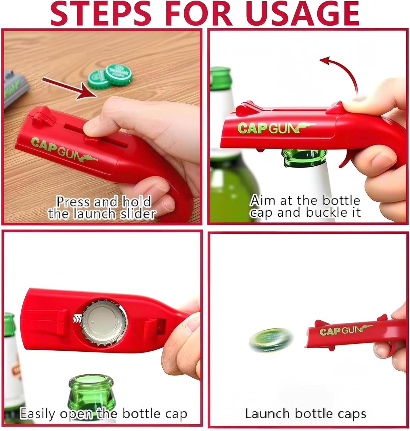 Pack of 3 Capgun Bottle Opener Gun, Funny Shootable Cap Gun – Bild 4
