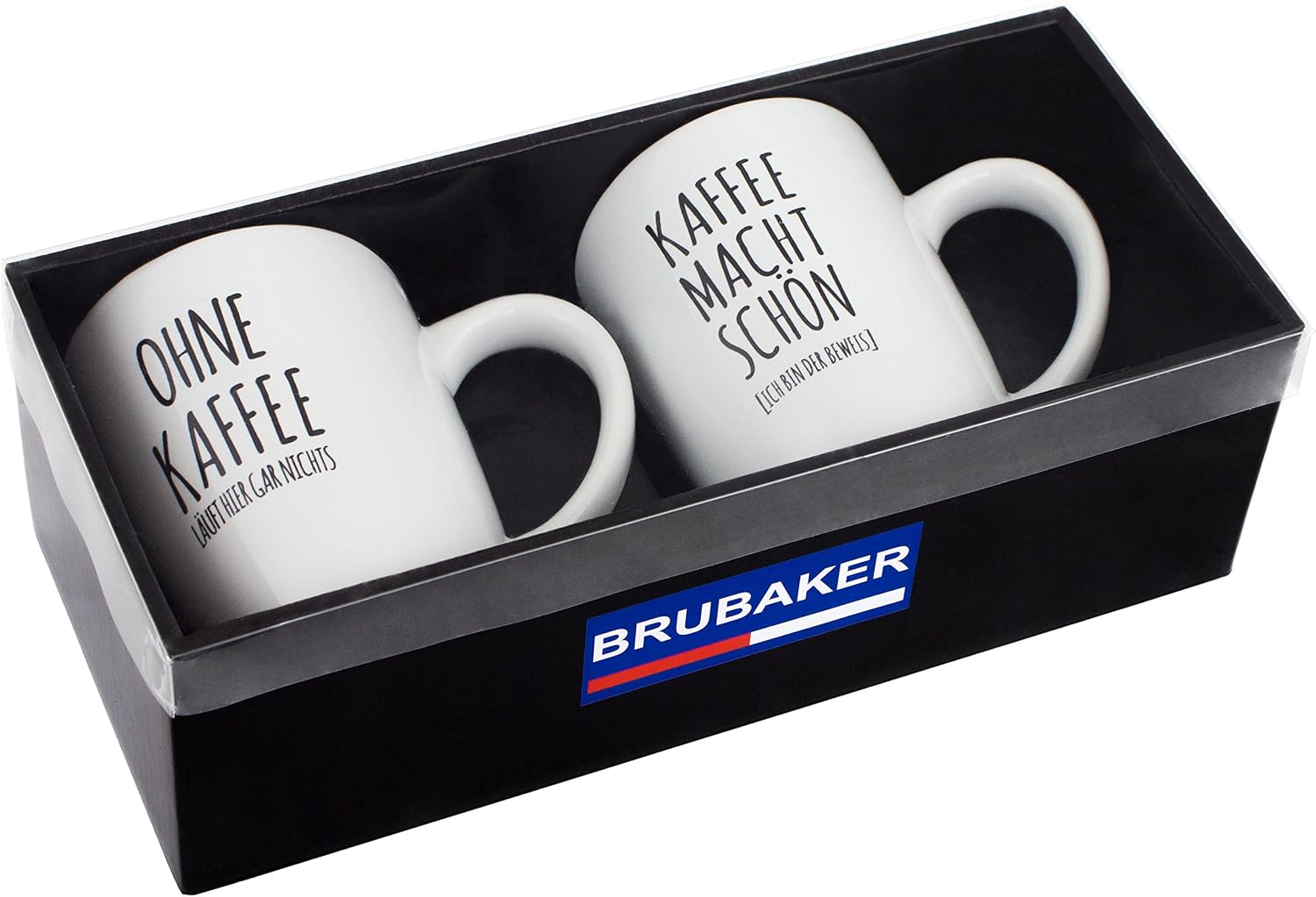 BRUBAKER Ohne Kaffee läuft hier gar nichts! Kaffee macht schön - Mug Set Including Gift Pack and Greeting Card - Coffee Cups Gift Set - Funny Ceramic Coffee Mug for Office and Home – Bild 3