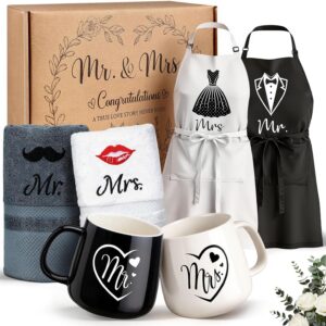 Wedding Gifts for Newlyweds, 6-Piece Mr and Mrs Gift for Bride and Groom Mugs, Apron and Towel, Engagement Gift, Couple Gifts, Anniversary Gift for Wedding, Engagements