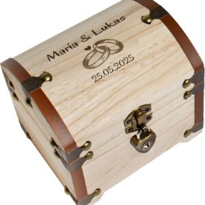 True Statements Personalised Treasure Chest with Engraving & Lock – Wedding Gift for Bride and Groom – Money Gift Packaging Wedding – Memory Box Treasure Chest – Wood, 14.5 x 11.5 x 13 cm