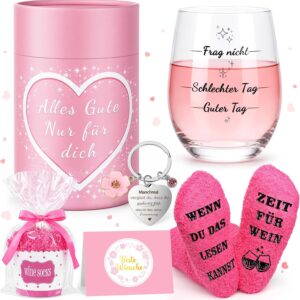 Wine Glasses Gifts for Women - Gifts for Women, with Wine Glass, Funny Socks, Keyring - for Wife, Mum, Sister, Colleague (L, Women)