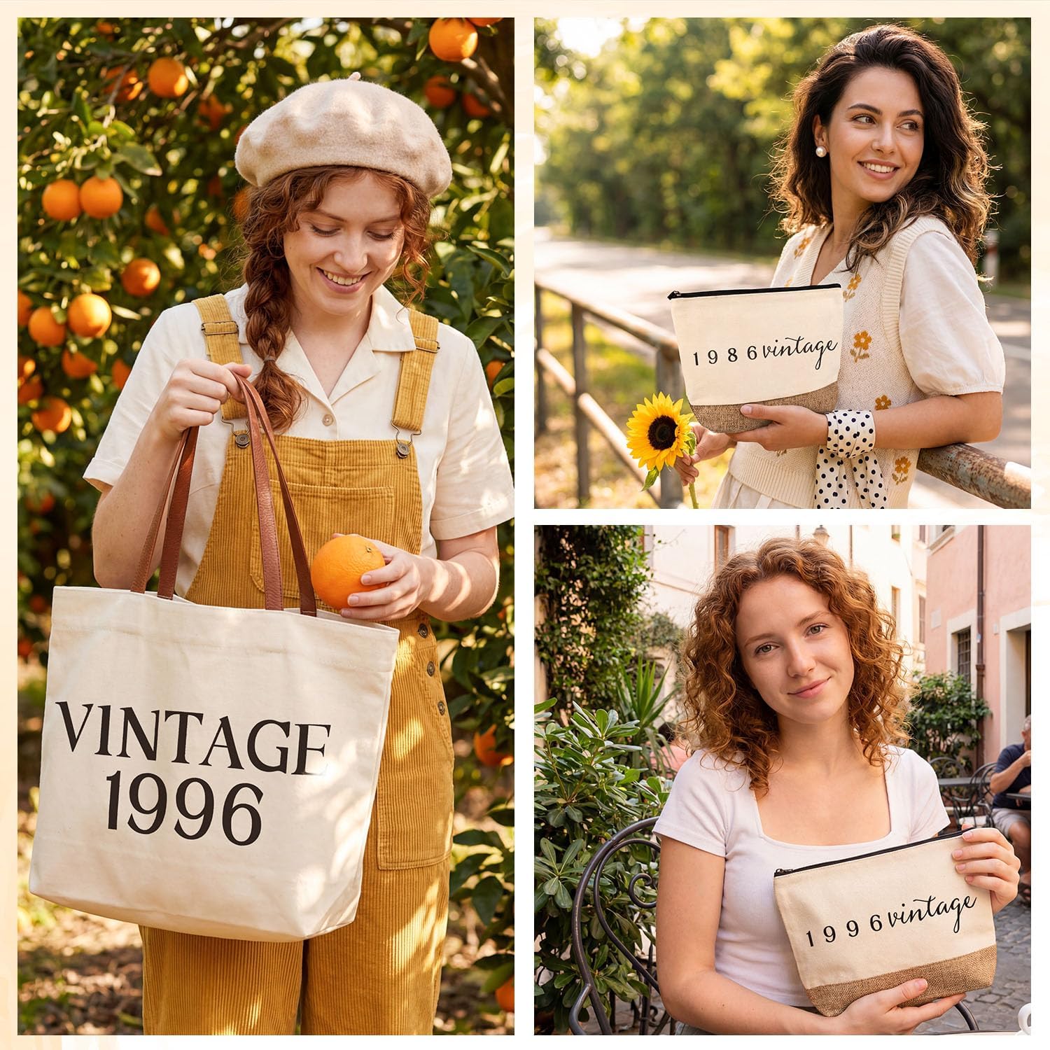 Giftota Gift Woman 60th Birthday, Vintage 1966 Gift Set for Women, Canvas Tote Bag with Leather Handles & Cosmetic Bag, Back in 1966 Birthday Gift – Bild 2