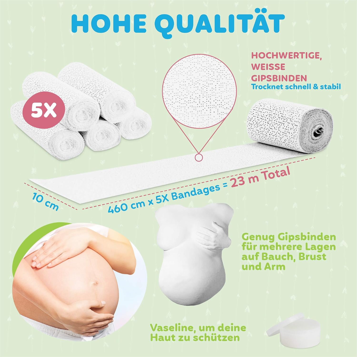 Hipsty Plaster Cast Baby Belly Set with (23 m) Plaster Bandages, 12 Acrylic Paints & Much More | The Belly Print Reminds You of Your Pregnancy for a Long Time | Complete Set – Bild 3