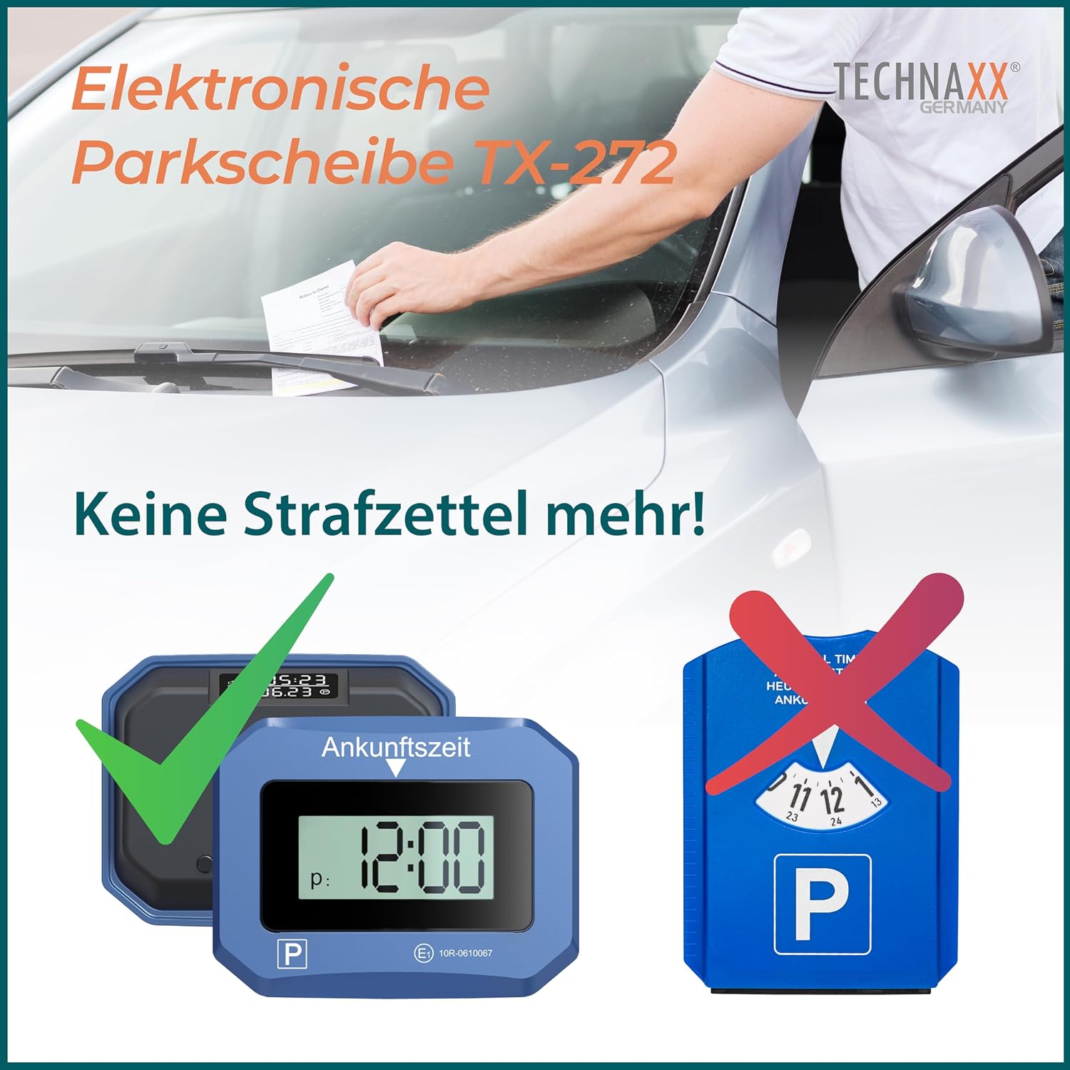 Technaxx Electronic Parking Disc TX-272, Automatic Digital Parking Meter for Car with Motion Sensor, Automatic Time Setting, Double Illuminated Displays, SOS Light, ECE License – Bild 2