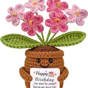 Mwmoeen Knitted Flowers Birthday Gift for Women, Handmade Forget Me Not Pink Birthday Flowers, Pocket Hug Positive Gift for Girlfriend Wife Mum