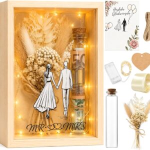 Hochzeitsgeschenke Brautpaar, Holz Geldgeschenk Hochzeit mit Trockenblumen