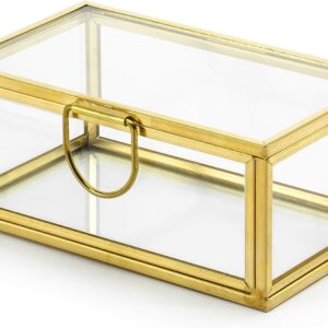 Glass Box 9 x 5.5 x 4 cm Decorative Jewellery Box Lid Jewellery Box Ring Box Wedding Clear Gold