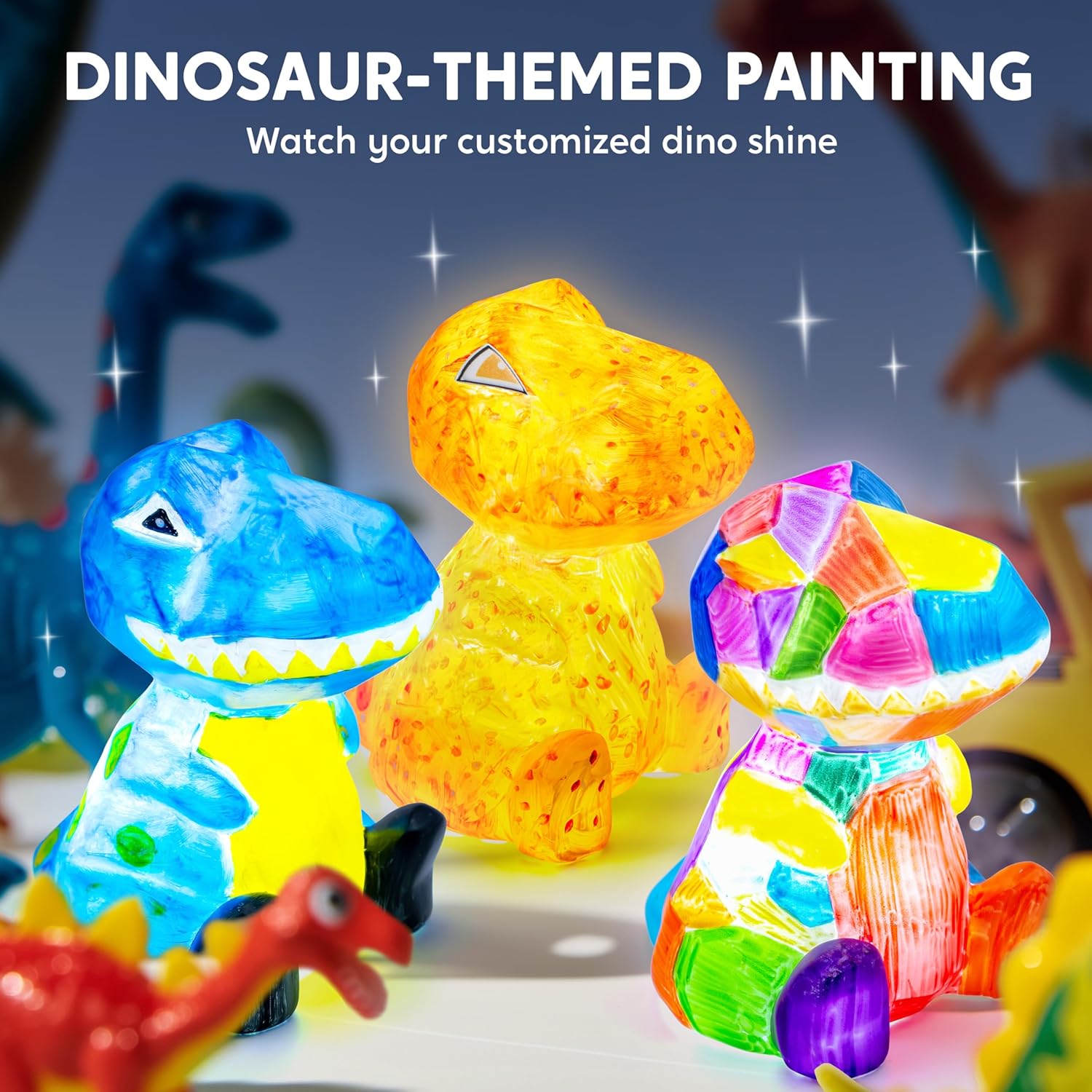 Klever Kits Dinosaur Lamp Craft Set Children from 6+ Years, Craft Girls from 6 7 8 9 10 11 12 Years, Creative Gifts for Girls and Boys, Dino Toy Children, DIY Dino Lamp Painting Set – Bild 4