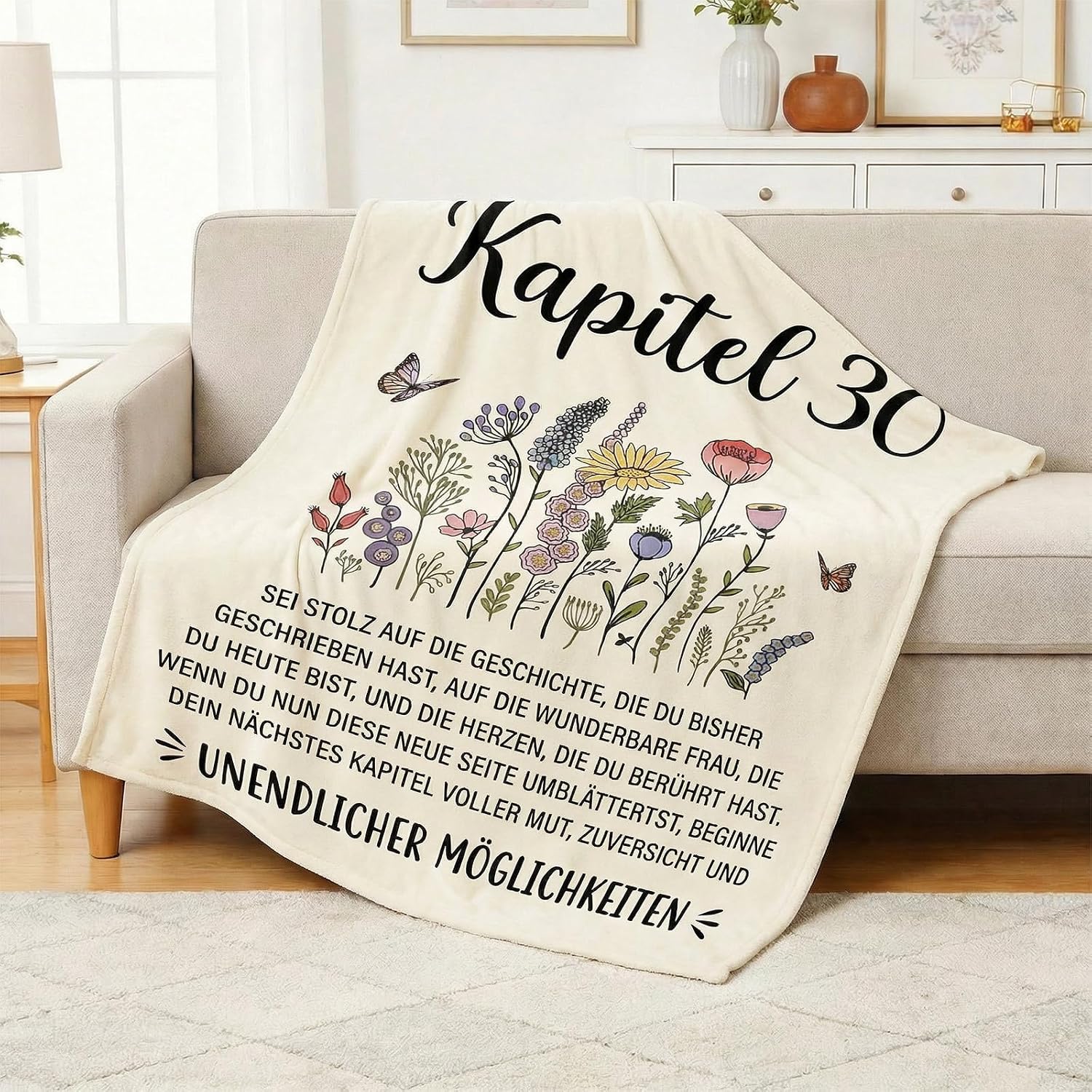 30th Birthday Gifts for Women, Flannel Blanket 130 x 150 cm, Gift for a 30 Year Old Woman, Gift for Her from 1996, Birthday Gifts for Women, Mum, Grandma, Wife – Bild 4