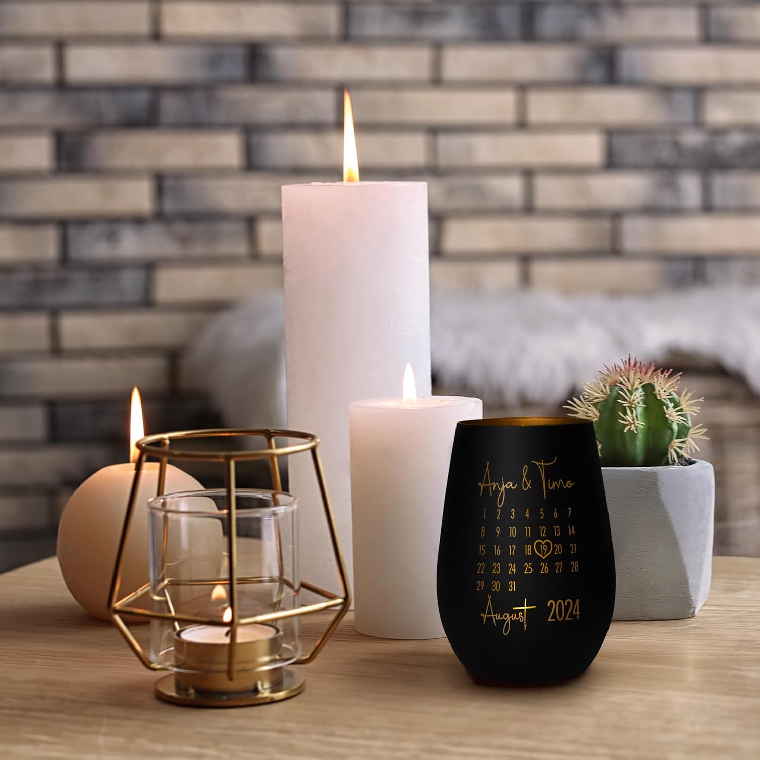 Glass Lantern "Calendar" Personalised – Elegant Gift with Engraving – for Him and Her – Anniversary Engagement Wedding Anniversary Gift – Black/Gold – Bild 4