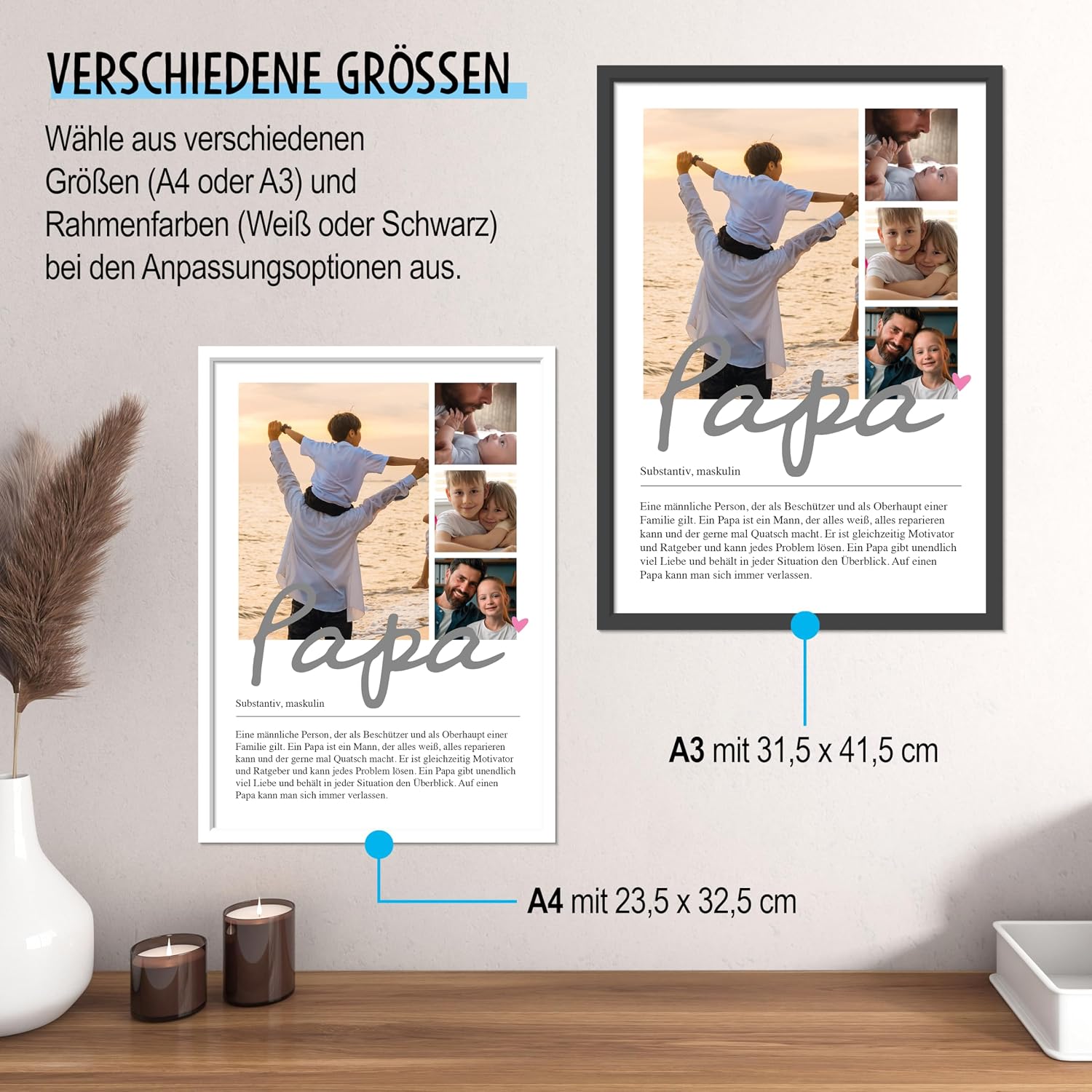OWLBOOK Personalised Photo Gifts for Dad with 4 Photos Design Yourself - Poster Definition Dad - Gift as Birthday Gift | Optional with Picture Frame – Bild 4