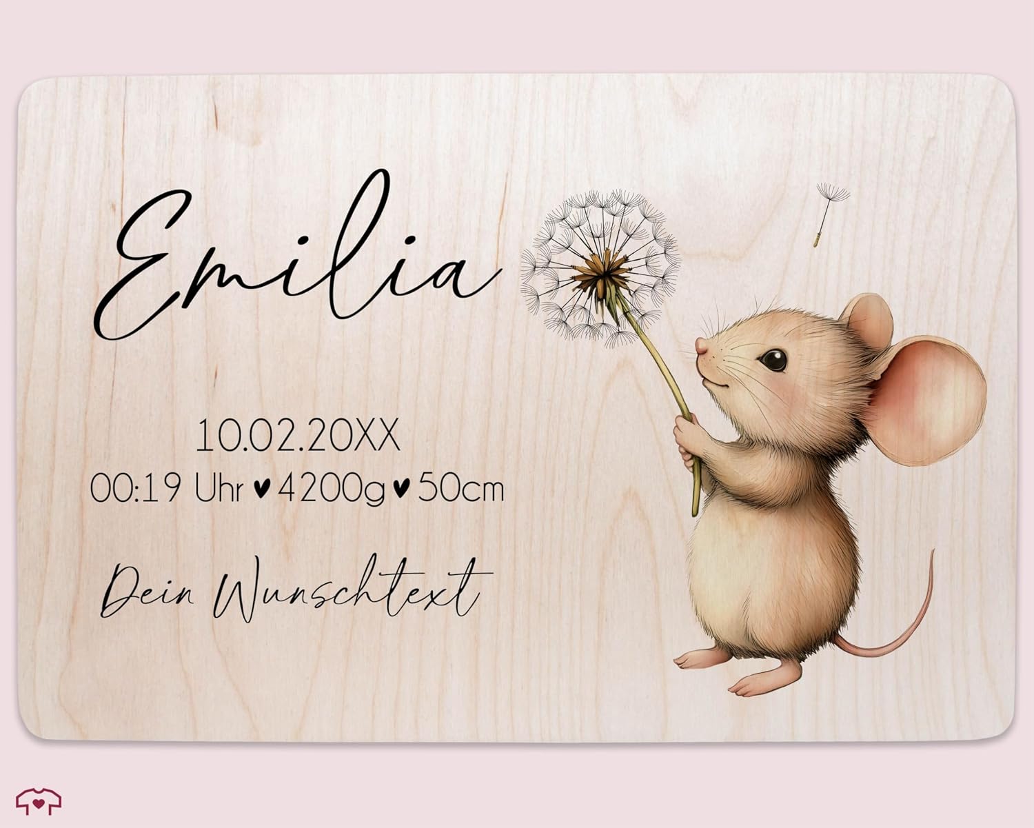 Wooden Memory Box Baby Wooden Box Baby - Gift Box for Birth with Name Data Mouse I Wooden Box Cute Mouse Birth Gift Packaging - 30 x 20 x 14 - Wooden - Memory Box Baby Gifts – Bild 2