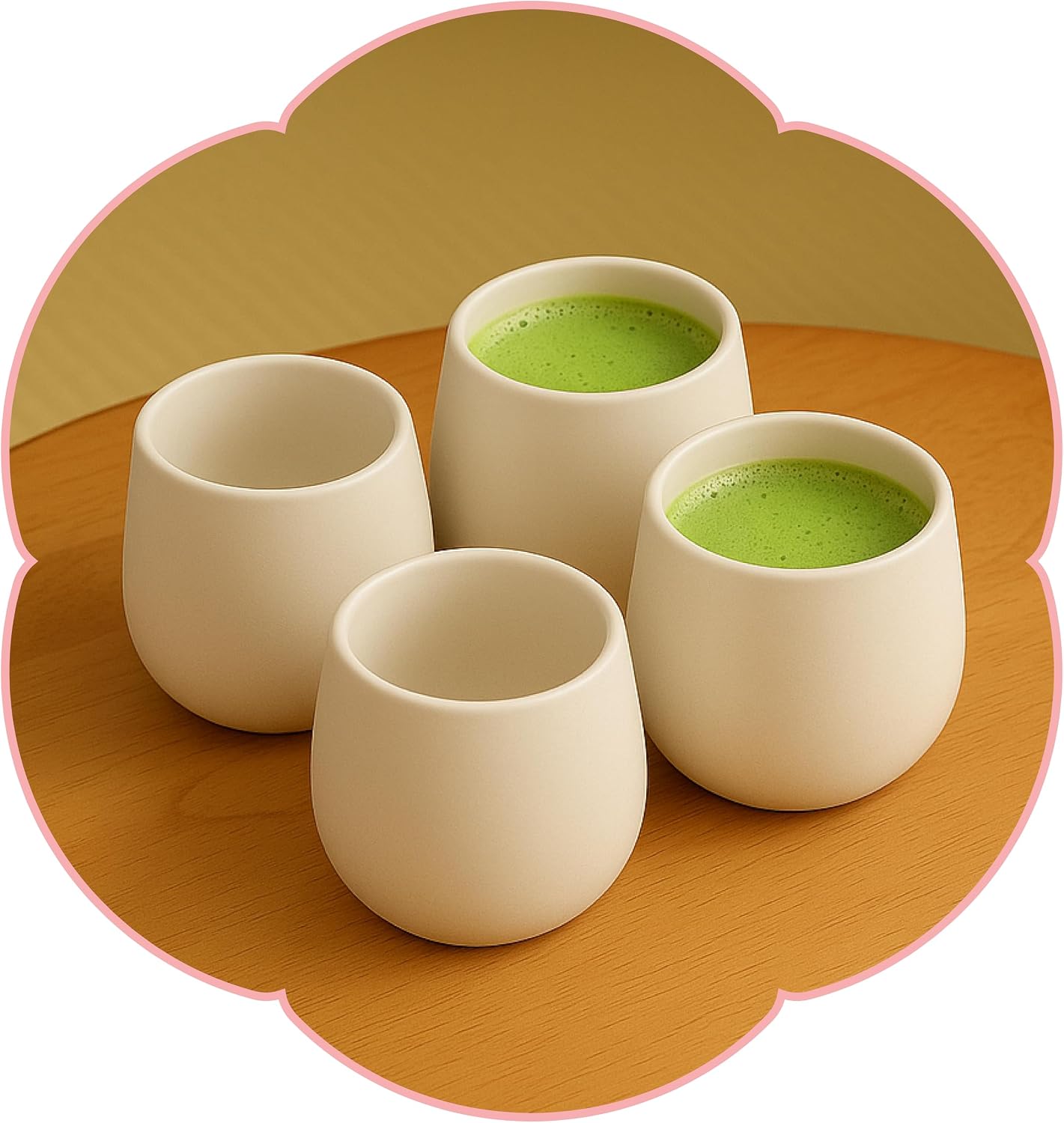 Goodwei Ceramic Tea Mug Set (4 Pieces) - Japanese Tea Cups Set, Roundish Shape, Hand Flattering & Modern - Tea Cups for Tea, Matcha Latte, Juices and More, 200ml (Camellia White) – Bild 9