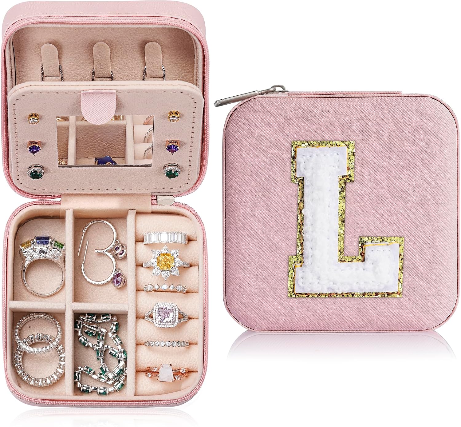 TINGN Jewellery Box Girls, Travel Jewellery Storage Pink Jewellery Box Letters L Jewellery Box Children Personalised Jewellery Storage Personalised Gifts for Women Girls Children
