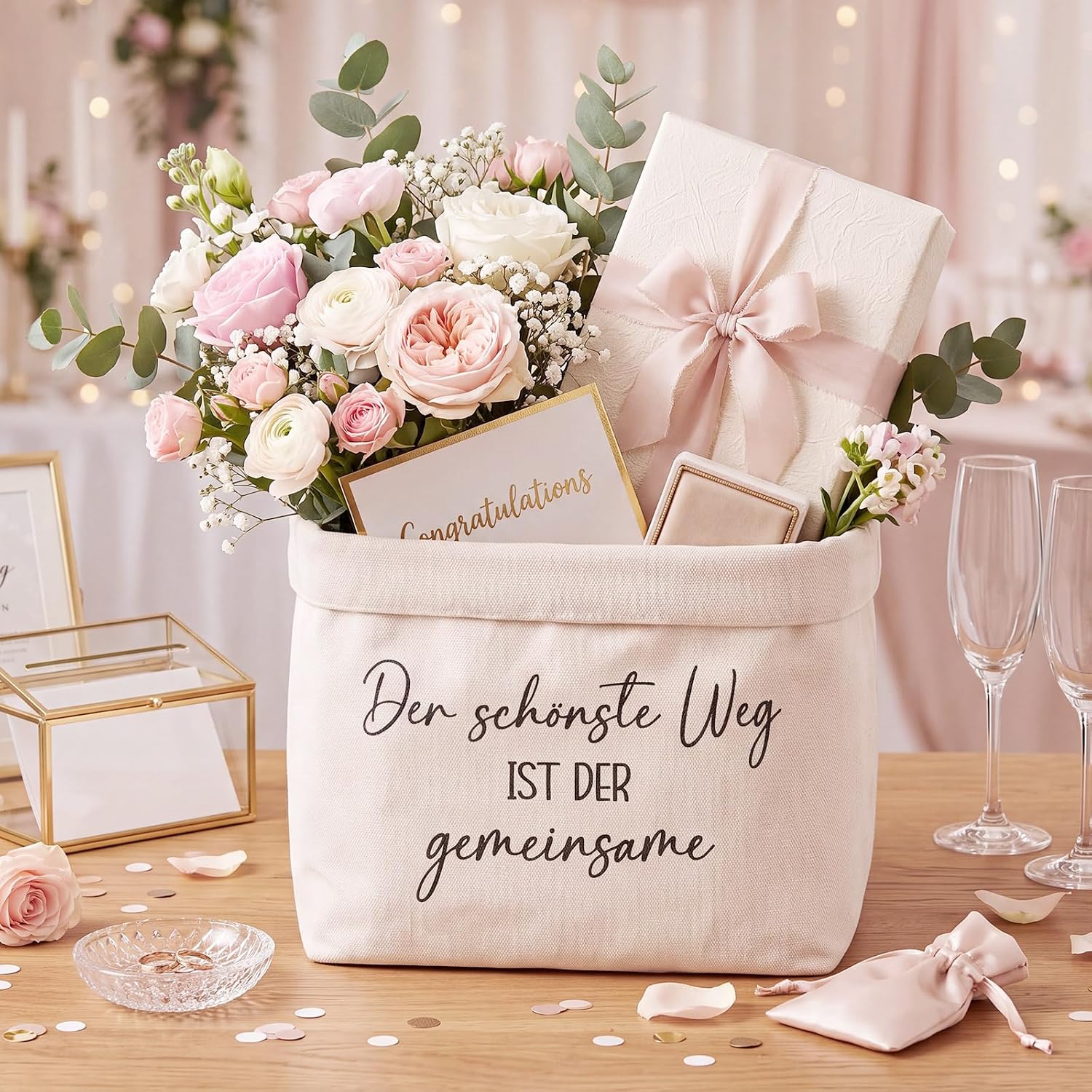 Xuniea Hochzeit Geschenkkorb Brotkorb aus Stoff Geschenk für Brautpaar – Bild 5