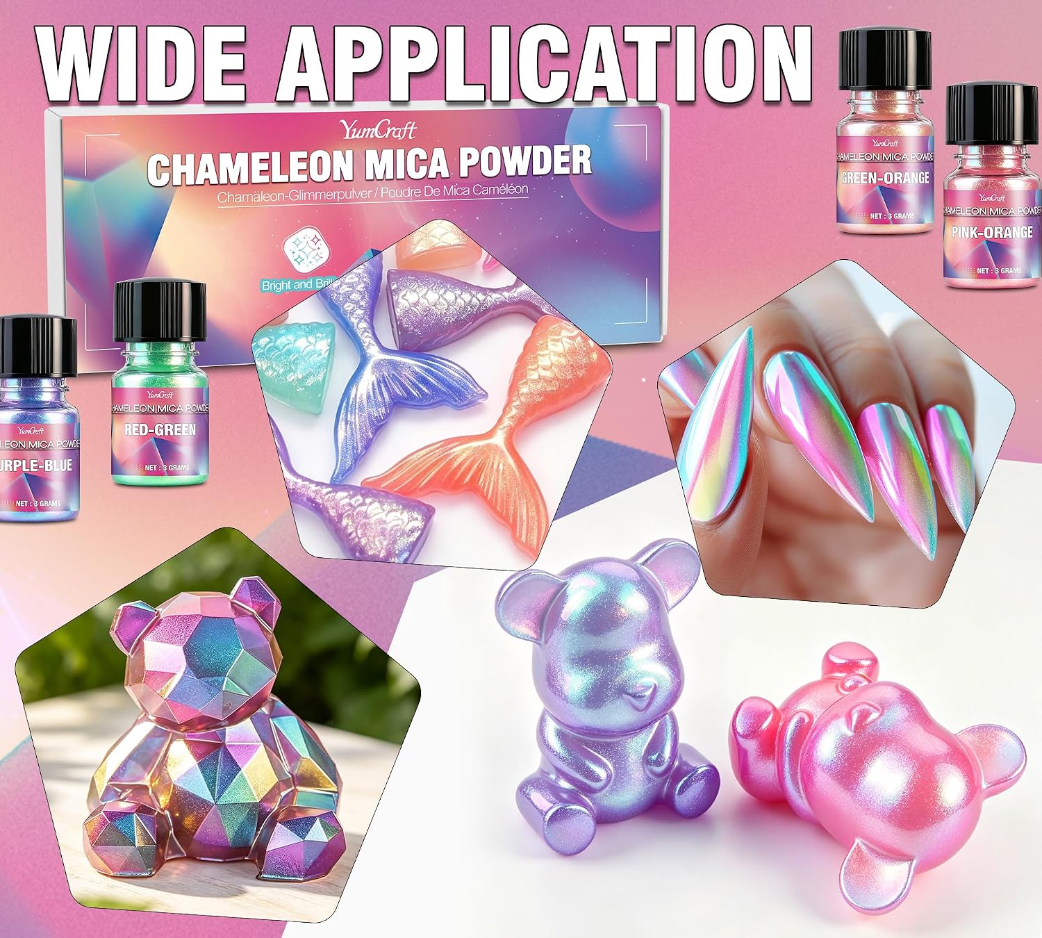 Chameleon Mica Powder 5 x 3 g Colour Shift Set for Epoxy Resin Nail – Bild 6