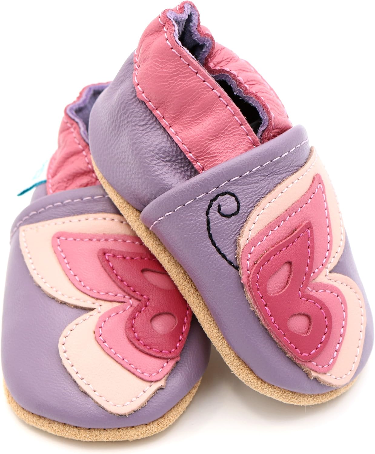Dotty Fish Soft Leather Baby Shoes, Crawling Shoes, First Walking Shoes with Suede Soles Toddler shoes with flower design for girls. 0 - 6 months to 4 - 5 years. – Bild 5