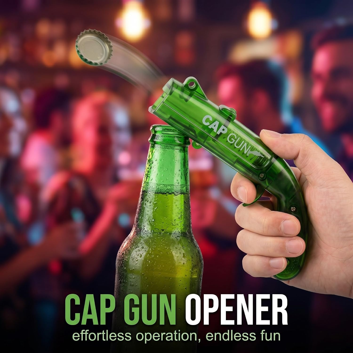 Bottle Opener Gun - Funny Beer Opener with Shooting Function for Parties & Bars, Creative Gadget in Transparent Bottle Green, Ideal Men's Gift for Birthday and Christmas – Bild 4