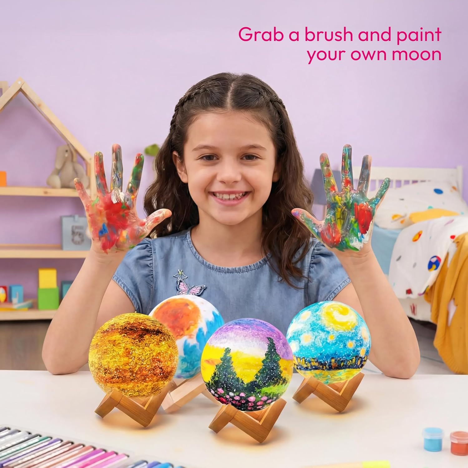 Klever Kits Craft Moon Lamp Painting Set, DIY Moon Lamp Painting Set Creative Set for Children, Craft Set Children from 6 7 8 9 10 11 12 Years, Gifts for Girls 6-12 Years, 3D Painting Night Light – Bild 6
