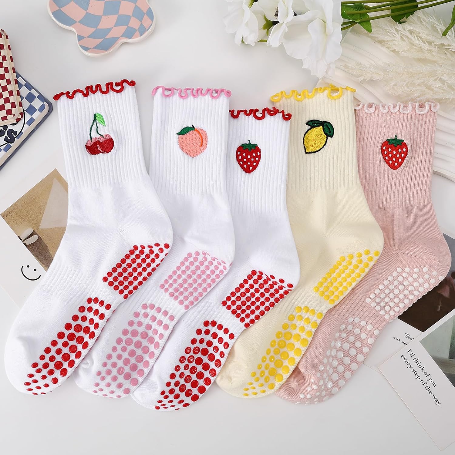 Pilates Yoga Socks for Women, Fruit Motifs Socks Non-Slip – Bild 5