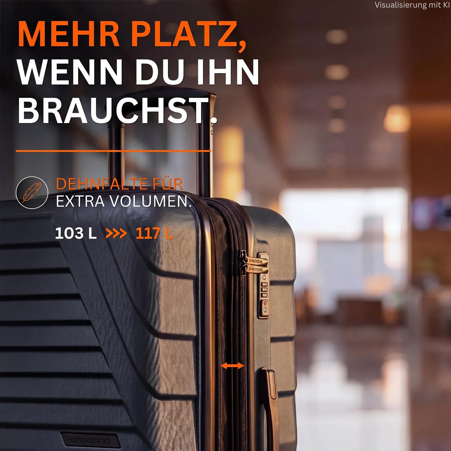 Hard Case XL Large - 100L Volume Expandable to 117L - 158 cm Belt Size - 8 Wheels 360° Rotatable - Lightweight Suitcase with TSA Lock & Telescopic Rods - Travel Suitcase with Wheels (Anthracite, XL) – Bild 6