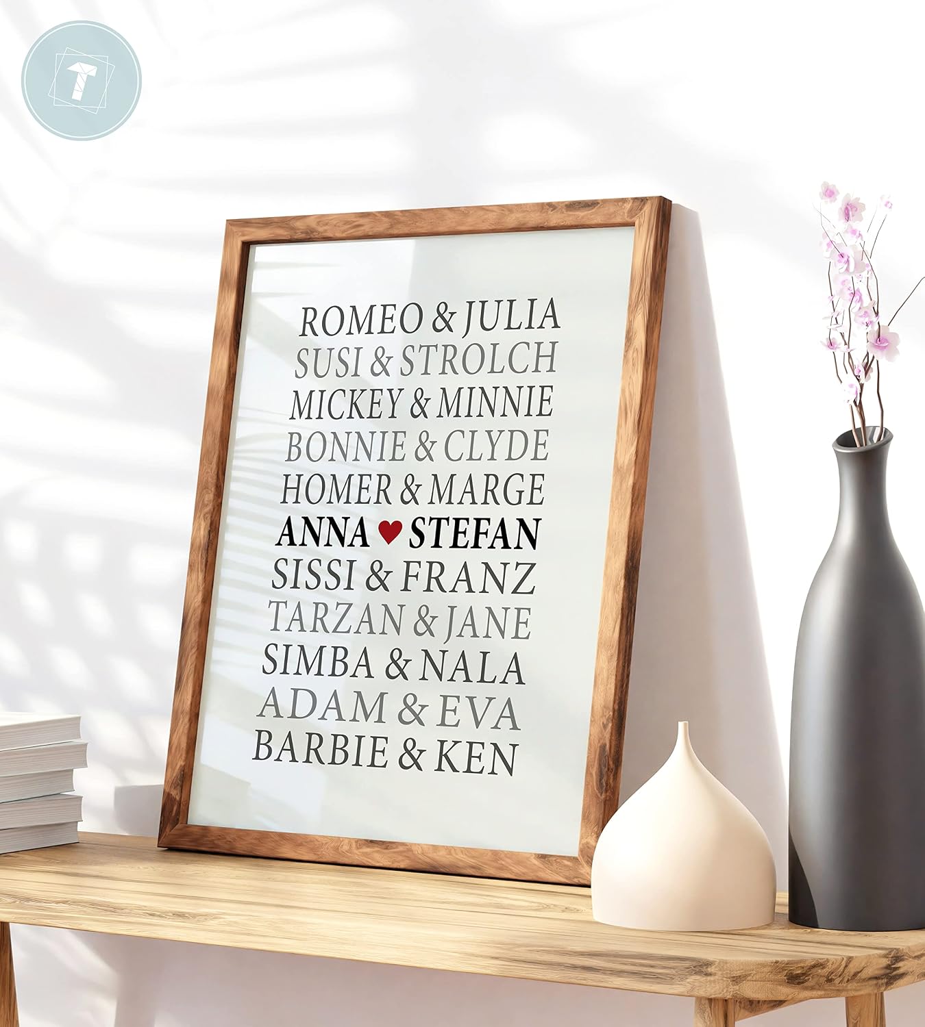 Papierschmiede® Pair of Poster Personalised with Name, DIN A3 (30 x 42 cm) Choice of Frame, Wedding Gift Framed, Name, Gift Picture for Anniversary, Wall Picture for Wedding "Romeo & Juliet" – Bild 6