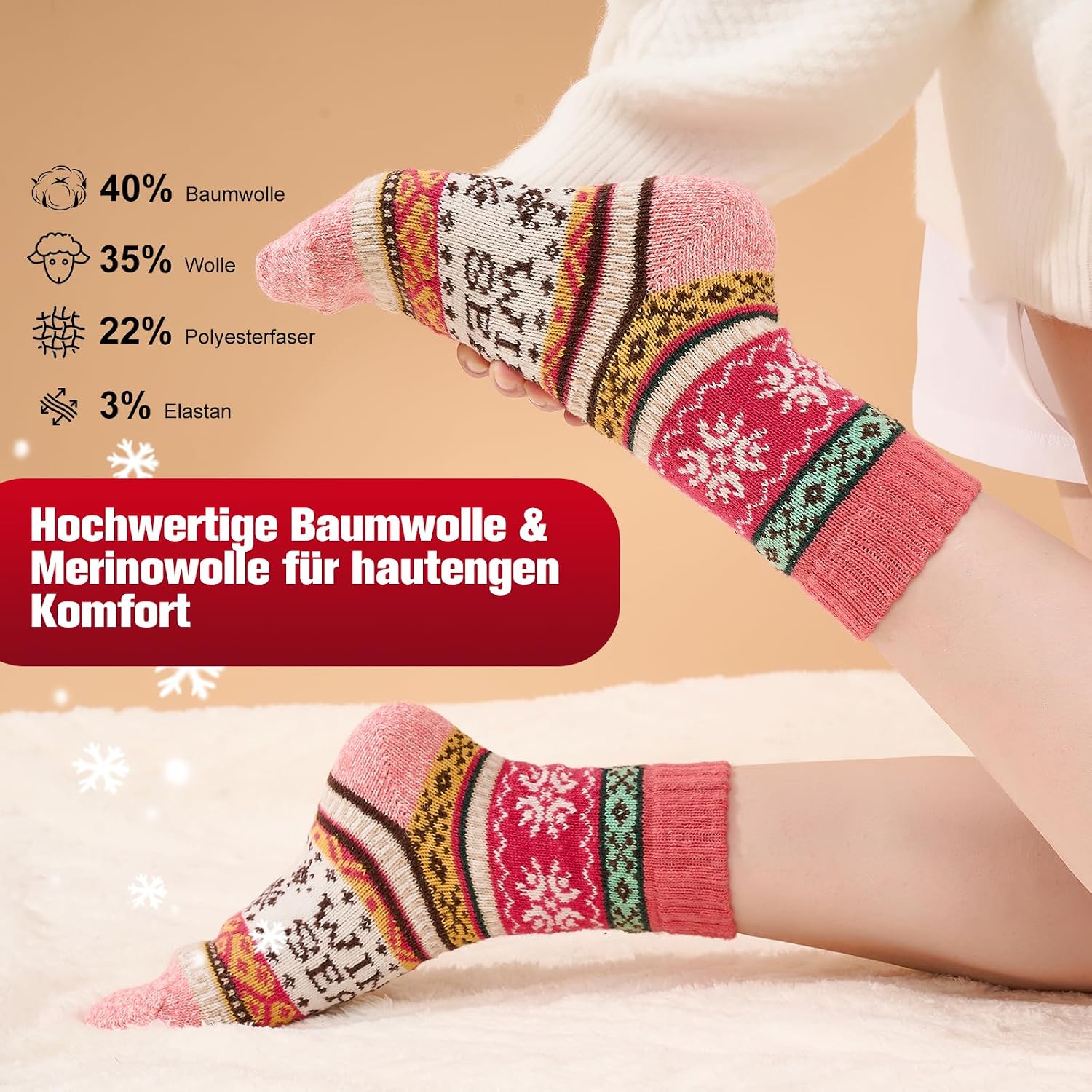 Wool Thermal Socks for Women, 5 Pairs, Thick and Warm for Winter – Bild 2