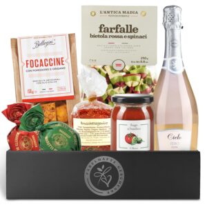 Italia Gift Basket with SPUMANTE ZERO Alcohol-free and Italian Delicatessen Gift Basket without Alcohol for Men and Women for Birthday, Christmas, Wedding