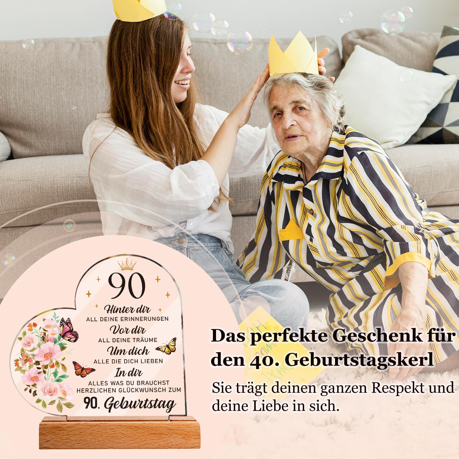 Gifts for 90th Birthday Woman - Acrylic Plaque with Inspirational Engraving – Bild 2