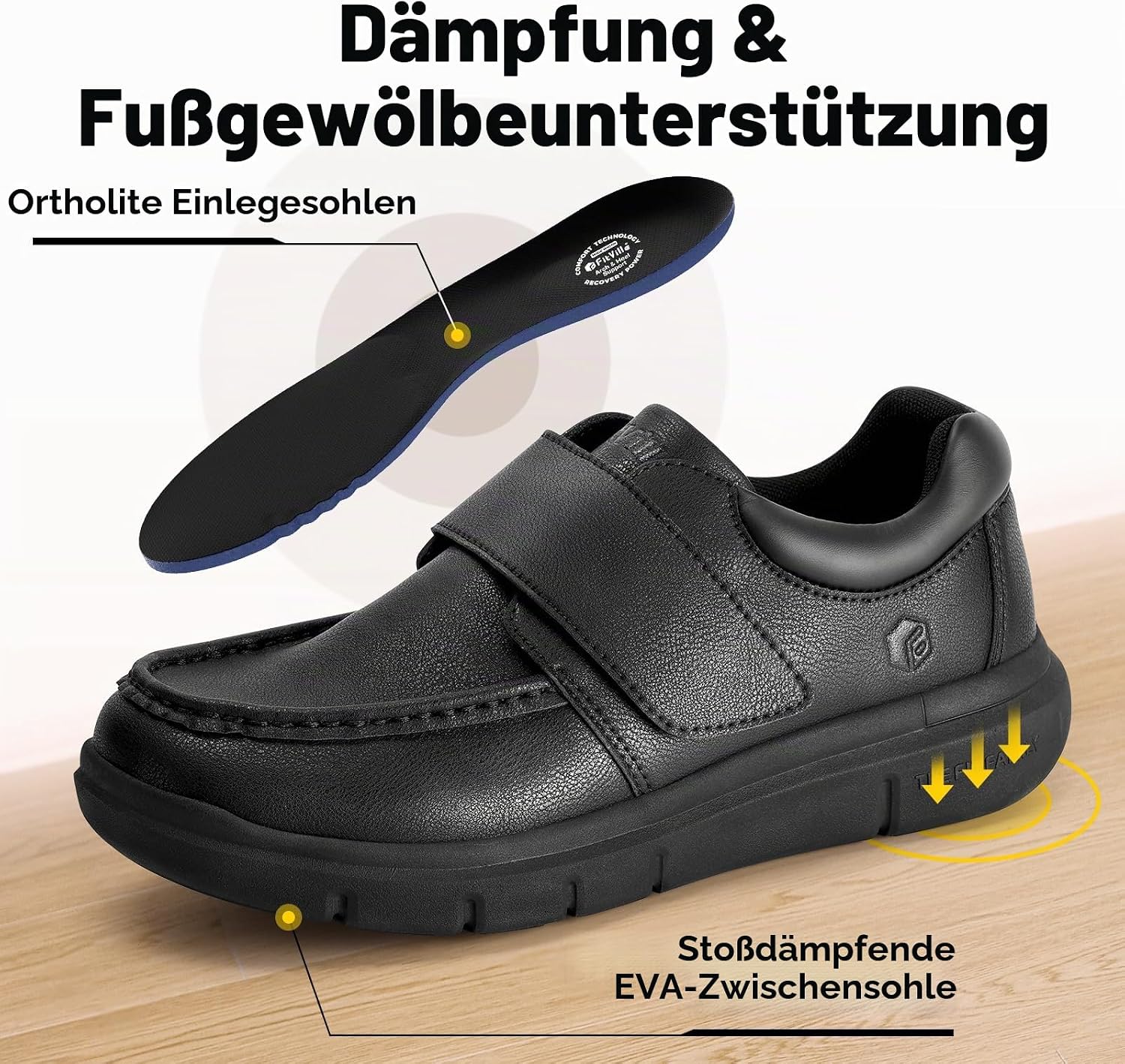 FitVille Diabetic Shoes Men's Extra Wide Leather Shoes Orthopaedic Shoes with Fastening Adjustable Slippers Comfortable Casual Business Walking Shoes for Swollen Feet – Bild 4