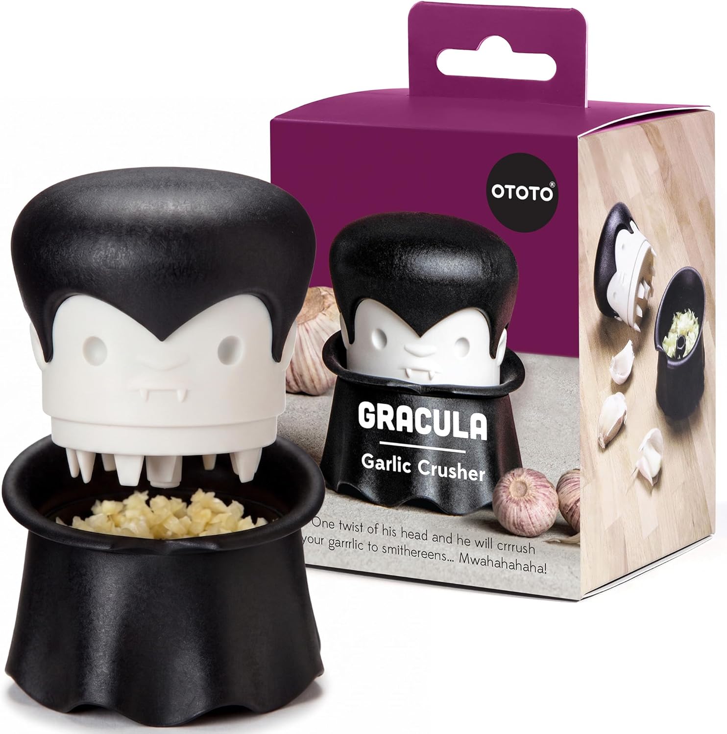 Ototo Gracula Garlic Cutter, Garlic Chopper and Peeler, Dracula Garlic Press, Easy to Use, Twister Without BPA, Easy to Clean and Dishwasher Safe, Halloween Decoration