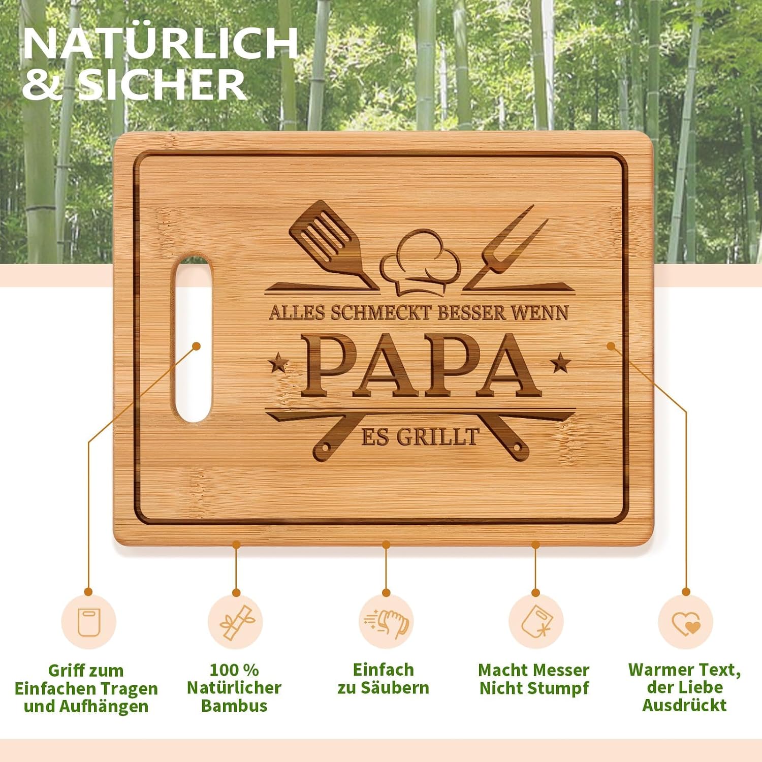 CheriGift Dad Gift, Birthday, Birthday Gift for Dad, BBQ Bamboo Chopping Board, Gifts for Father, Grandpa, Birthday, Christmas, Father's Day – Bild 3
