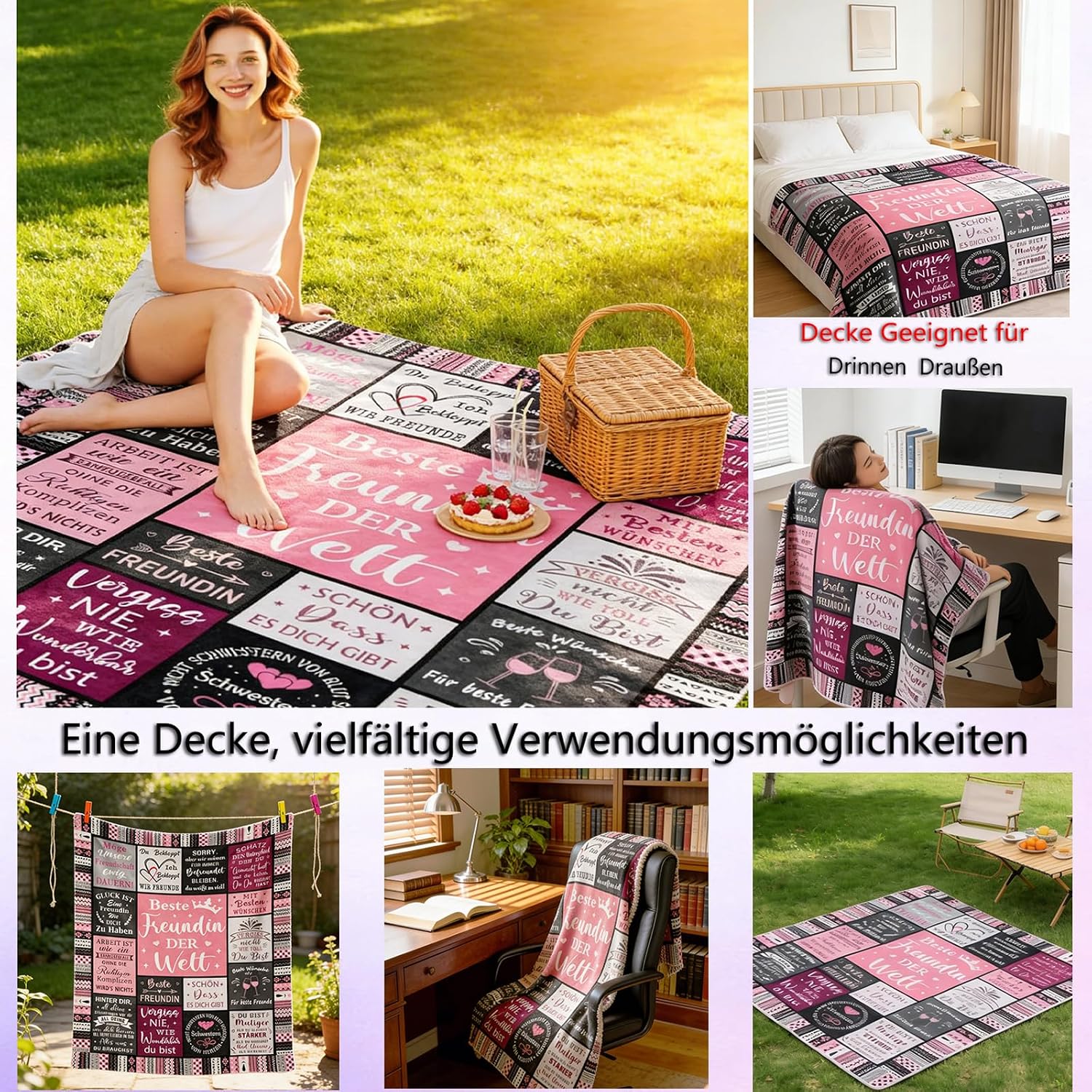 Gifts for Best Friend Flannel Cuddly Blanket (Pale Pink, 150 x 130 cm) – Bild 6