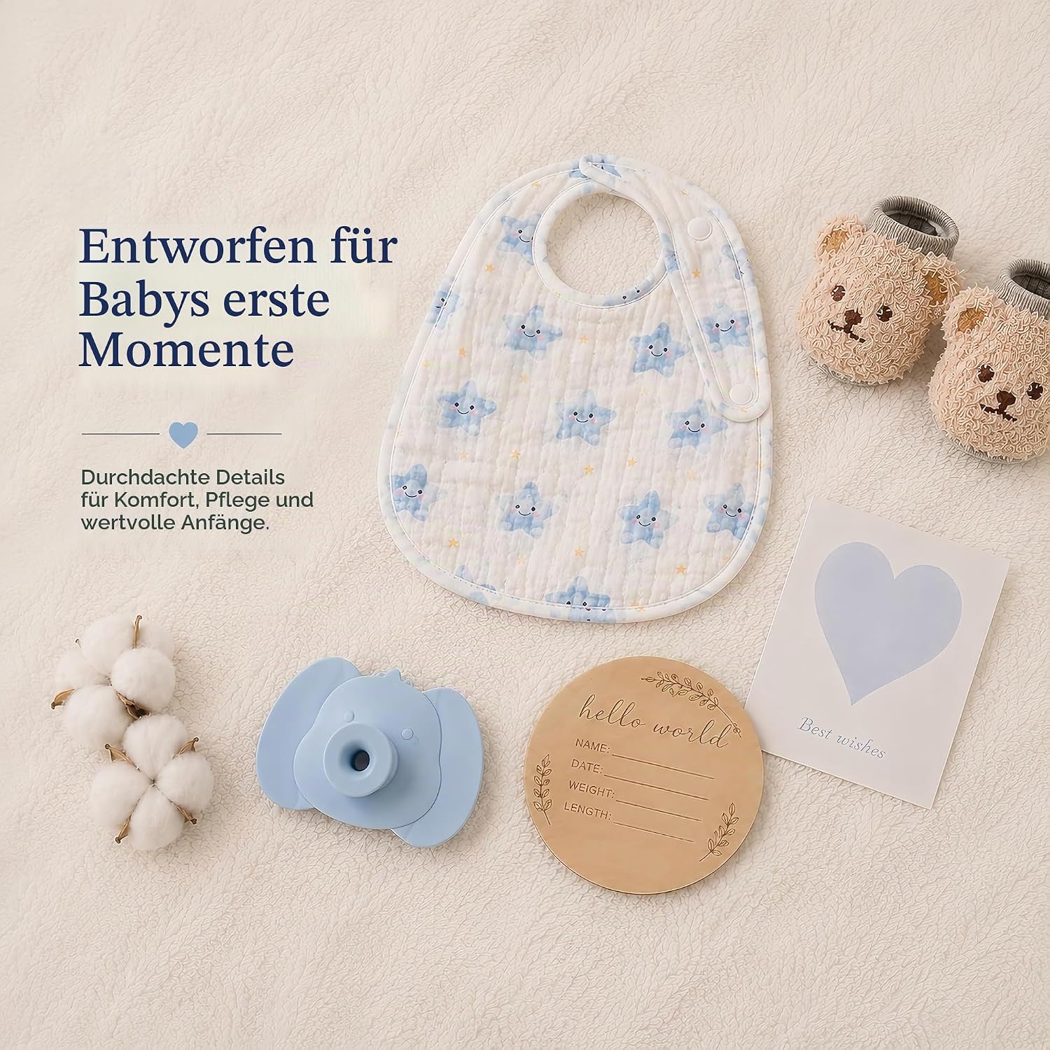 Baby Gift Boys for Birth, 11-Piece Newborn Gift for Boys with Hooded Towel, Rattle, Pram Toy and Storage Basket, Perfect Baby Shower Gift for Boys – Bild 6