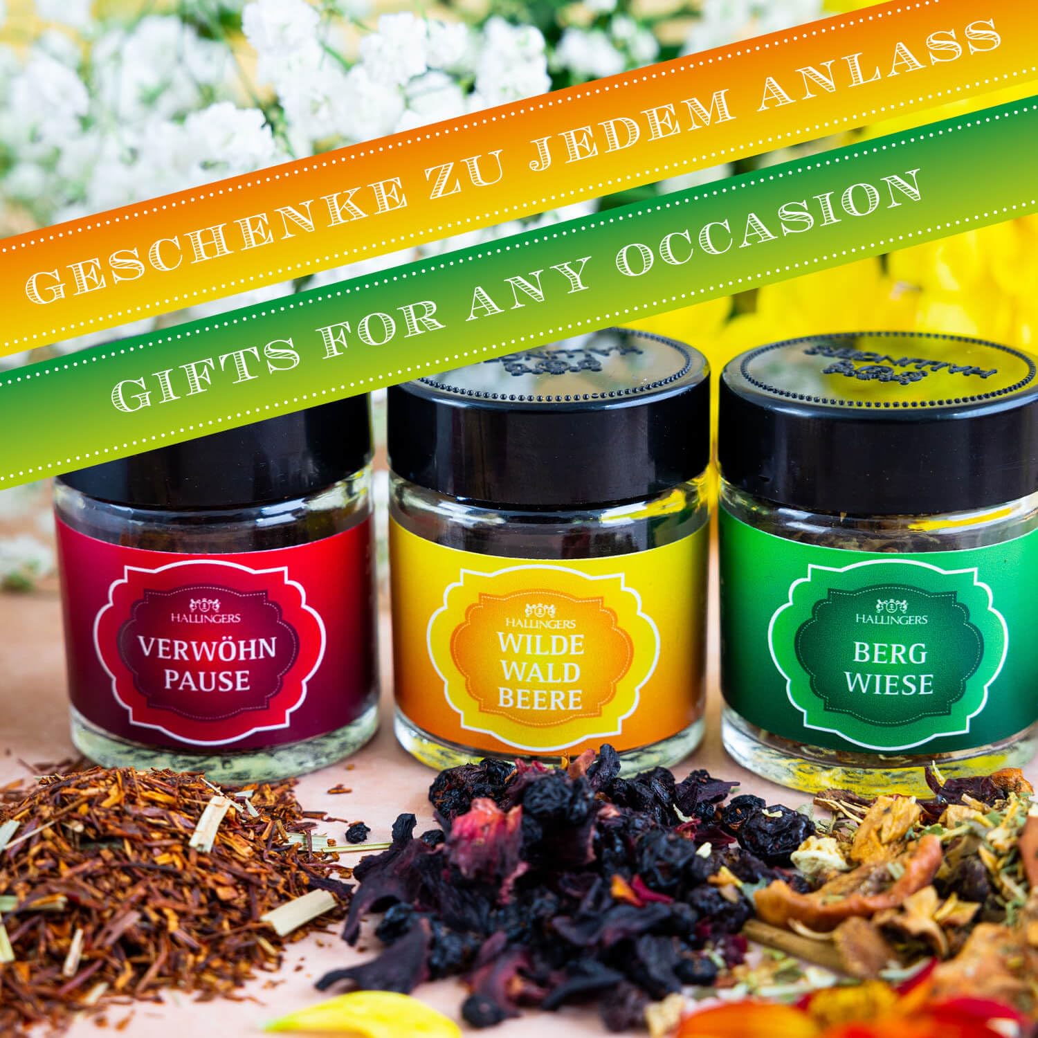 Hallingers Genuss Manufaktur Delicatessen Gift Set – Quality in the Wonder Bag "Get Well Soon", Small Convalescence Greeting with 3 Teas Herbal Tea, Fruit Tea & Roibuschtea, Gift Idea for Men and Women – Bild 4