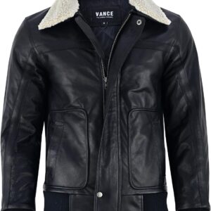 Vance The Leather Company Men’s 100% Cowhide Leather Jacket – Genuine Leather Jacket with Removable Fur Collar