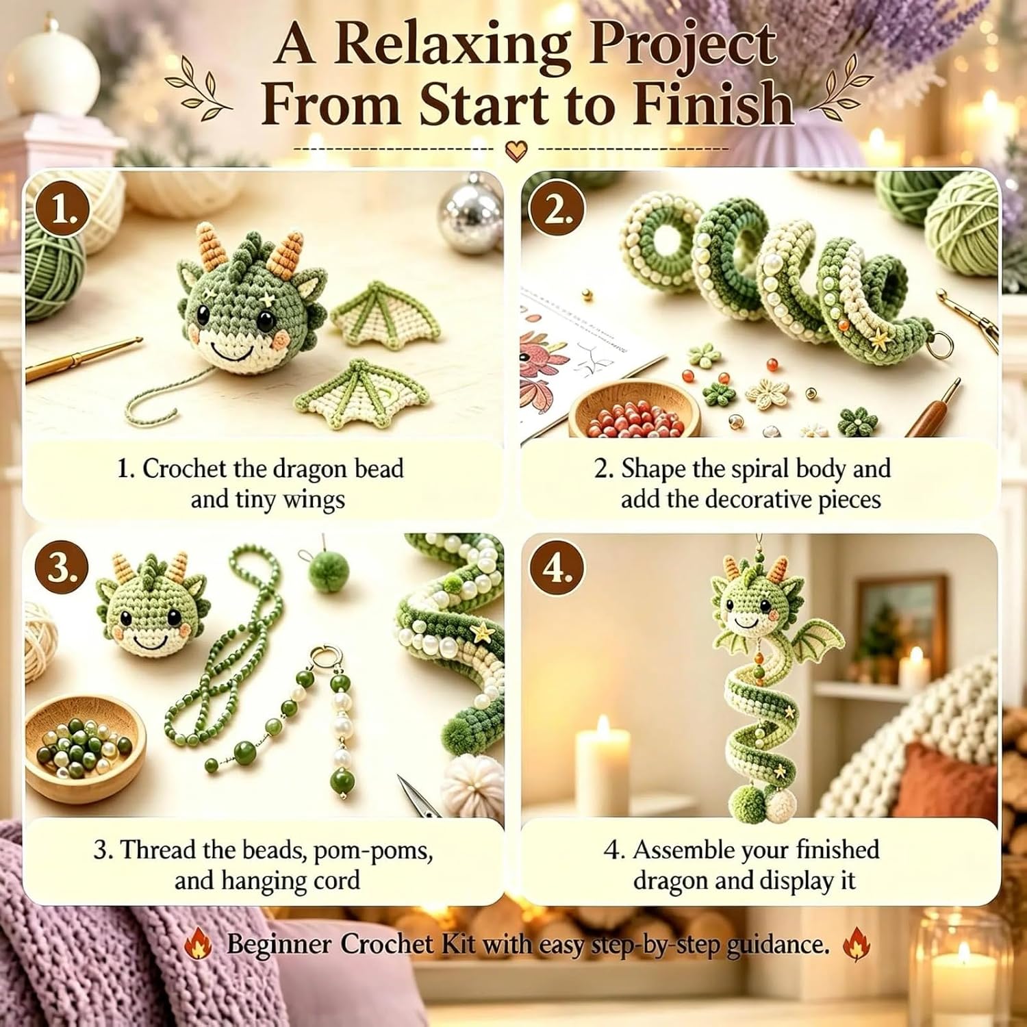 DIY Crochet Set Crochet Yarn Dragon Spiral Hanging Craft Set Beginners Handmade Pendant Crochet Kit with Spiral Dragon Design Creative Crochet Decoration for Christmas Tree Decoration Home Decoration – Bild 2