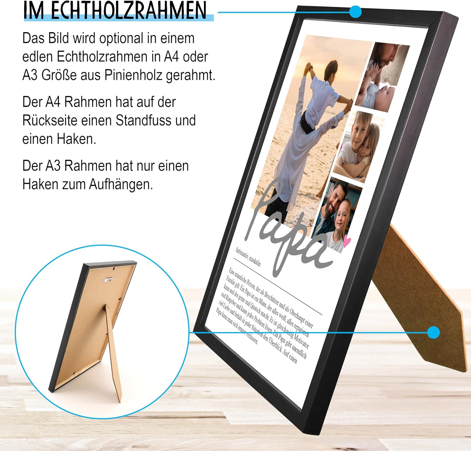 OWLBOOK Personalised Photo Gifts for Dad with 4 Photos Design Yourself - Poster Definition Dad - Gift as Birthday Gift | Optional with Picture Frame – Bild 2