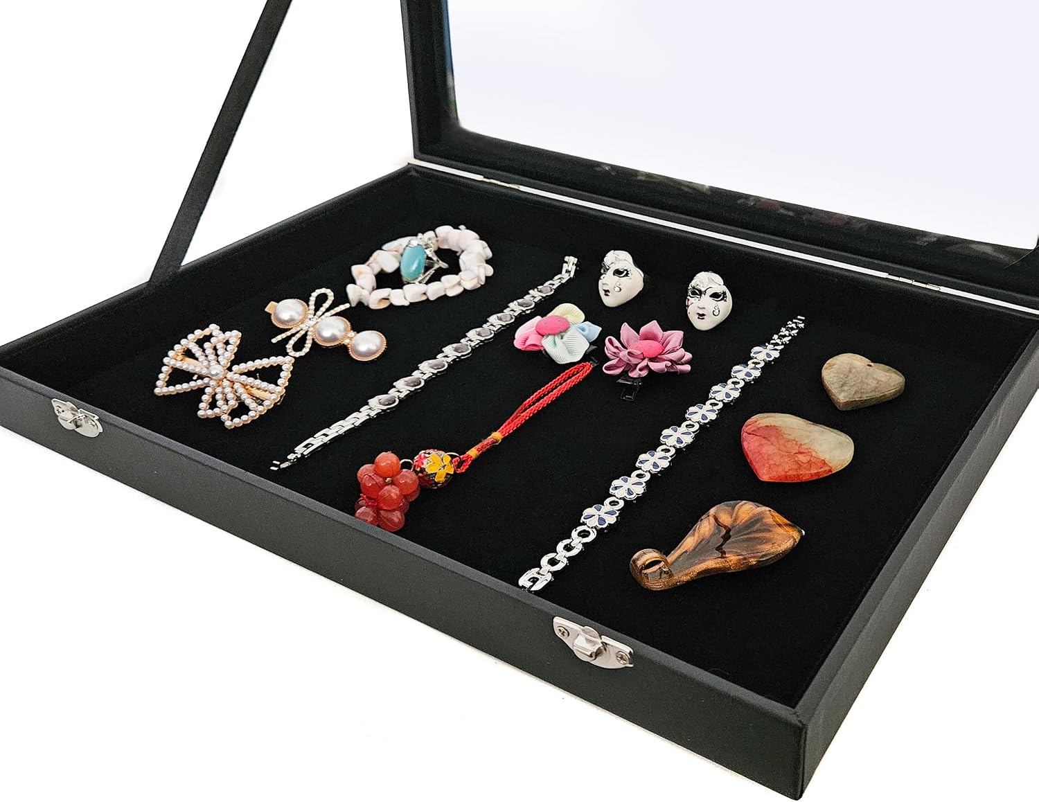 Yudu Multi-Purpose Display Case Jewellery Tray Glass Lid without Divisions Black – Bild 5